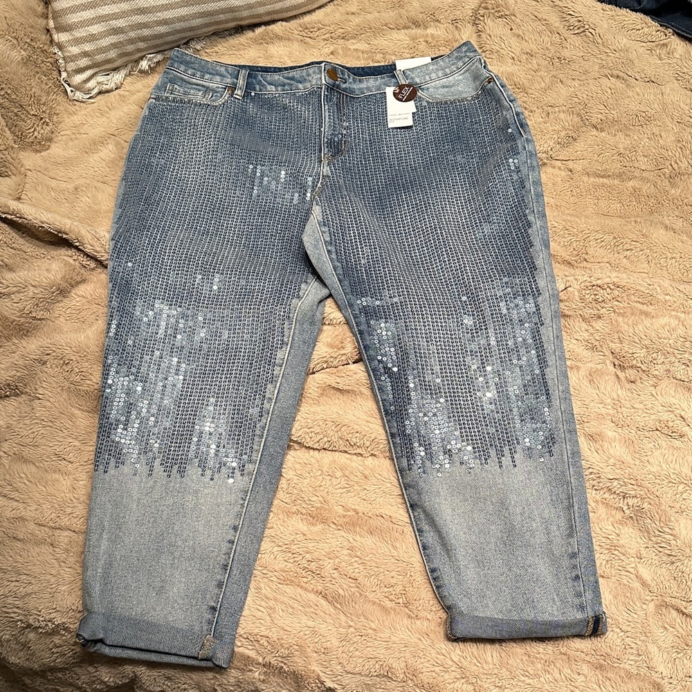 Lane Bryant plus size skinny sequence Light Blue Ankle Jeans size 16 NWT
